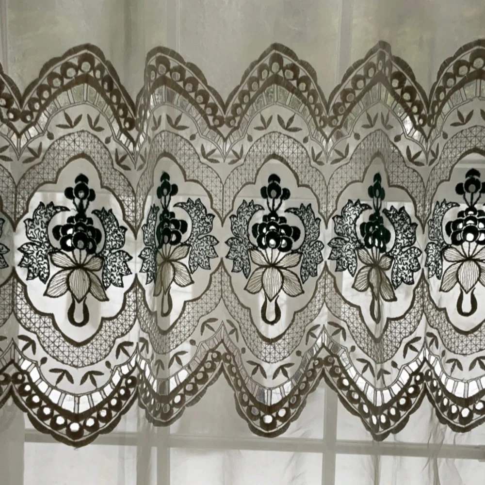 Vintage Elegant Cream and Green Lace Embroidered Curtain